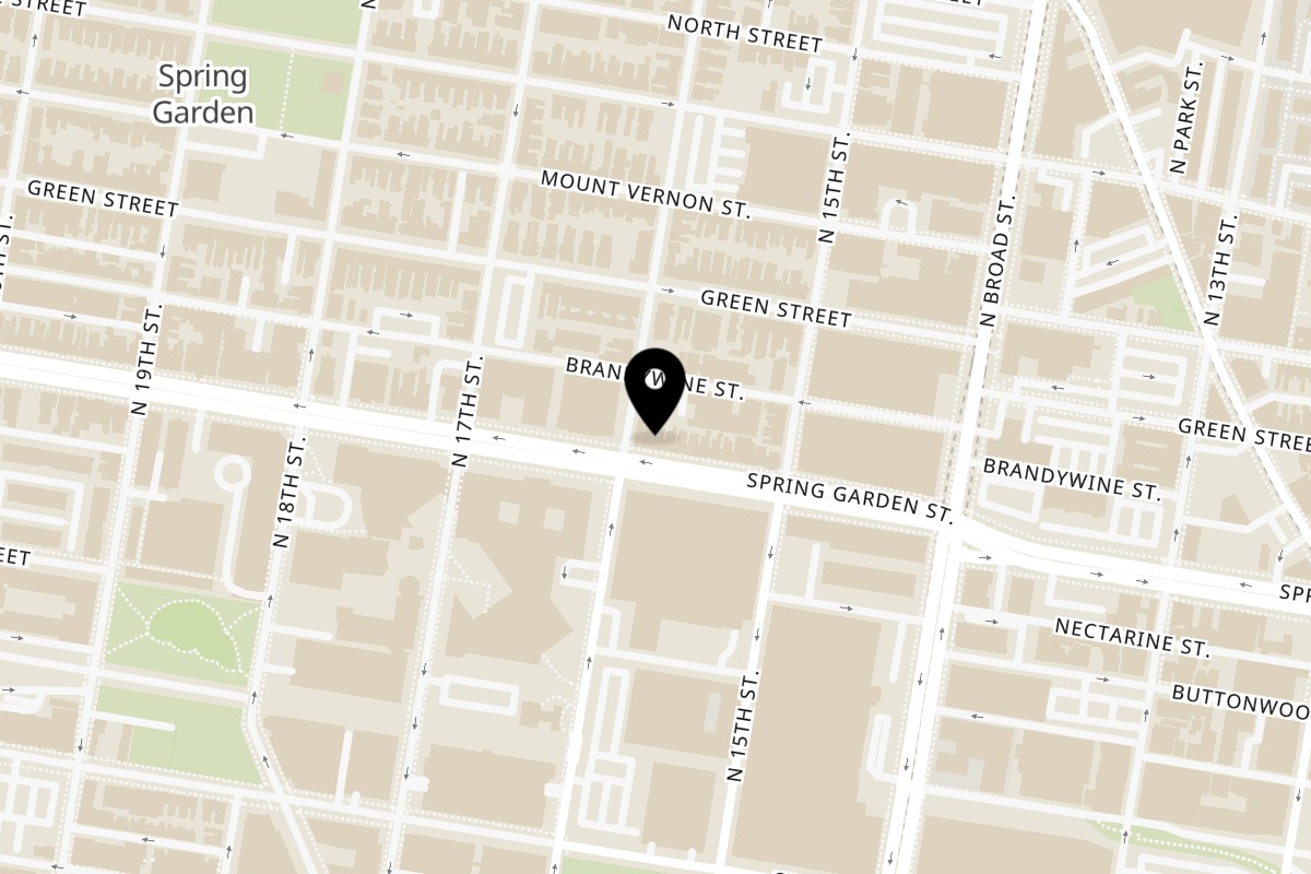 Map showing the location of Kimchi House @ Koreana on 1543 Spring Garden St in Philadelphia
